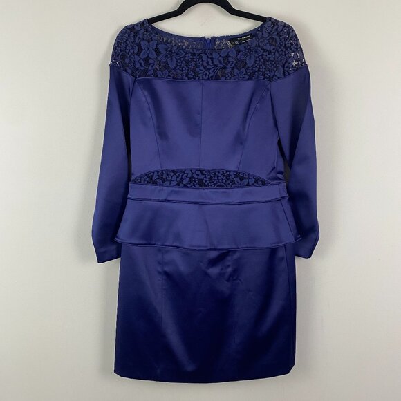 The Kooples Satin Lace Peplum Mini Dress Large Purple 3/4 Sleeves - Picture 1 of 11